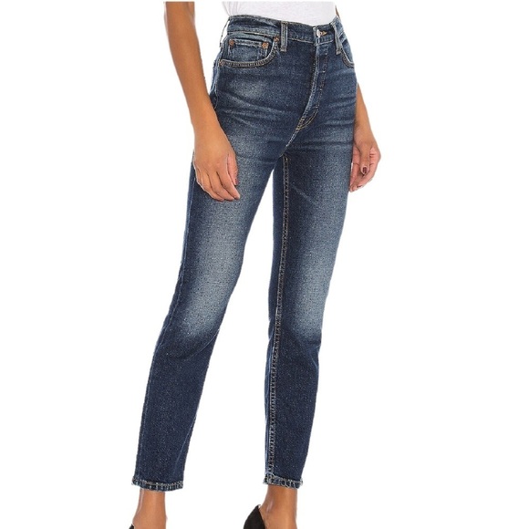 RE/DONE High Rise Ankle Crop Jeans Midnight Blue nwt - Picture 10 of 10